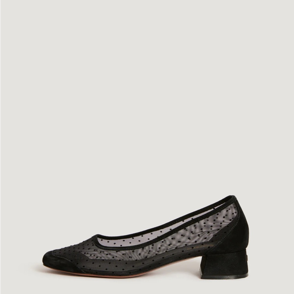 Rouje Black Mesh Block Heel Shoes - Picture 5 of 16